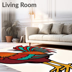 Fiery Rooster Red Teal Feathered Rug