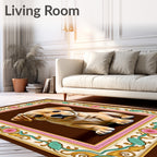 Golden Puppy floral Border Rug