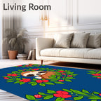 Whimsical Sloth Floral Wreath Blue Rug
