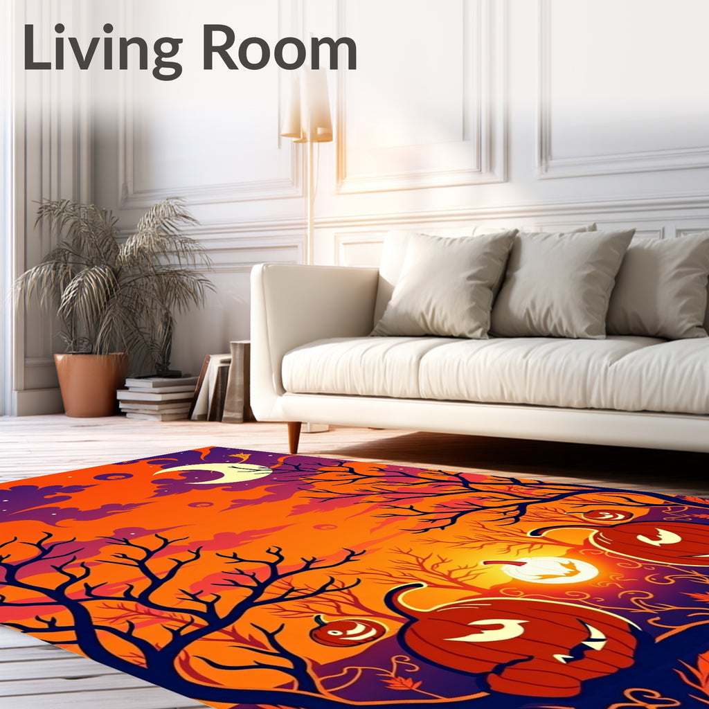 Spooky Orange Pumpkin Halloween Night Sky Rug