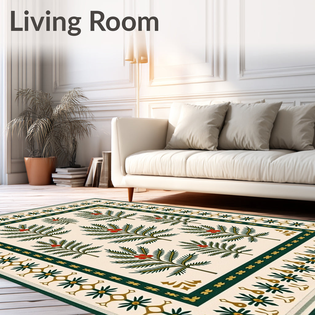 Gilded Evergreen Berry Tree Collage Rug