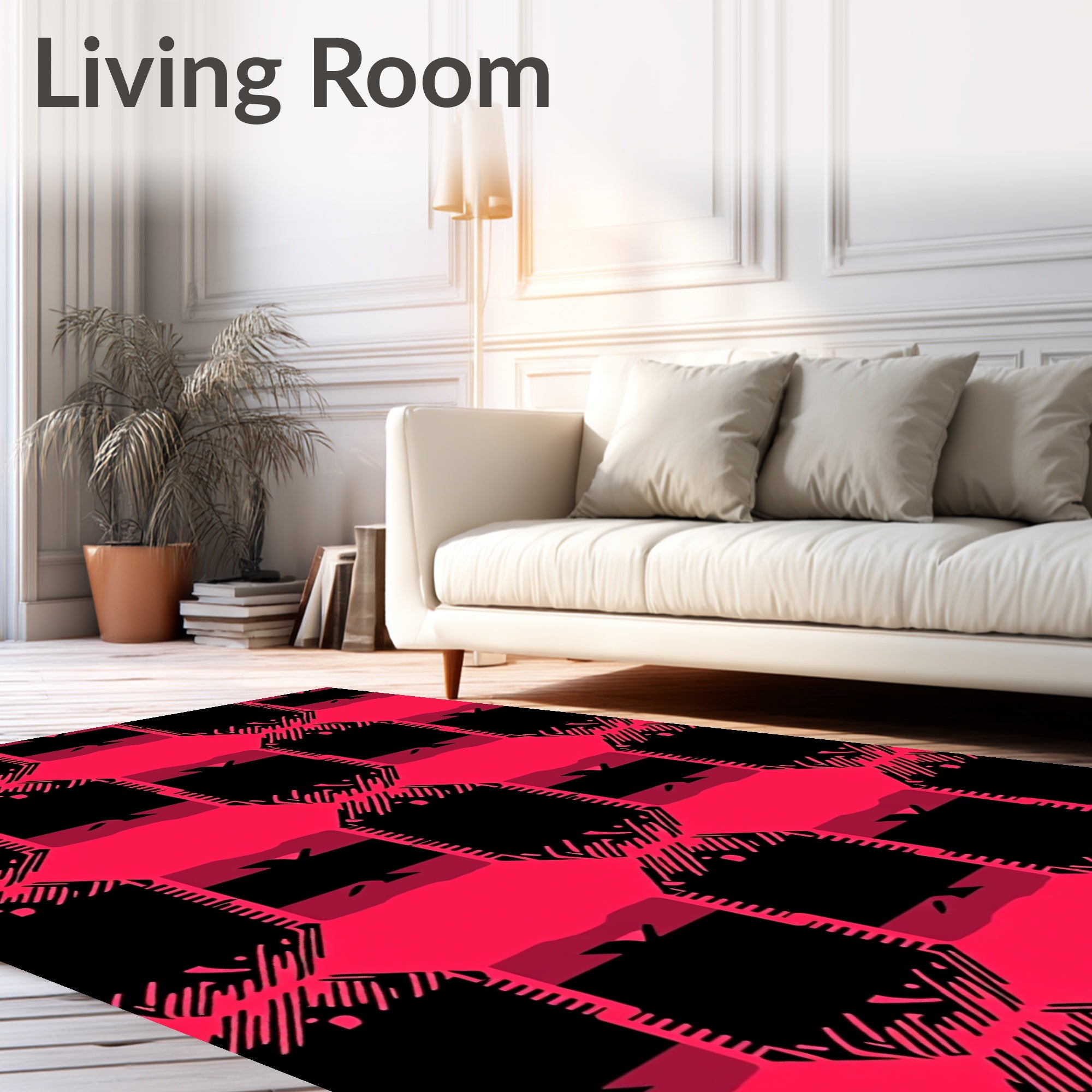 Radical Pink Black Geometric Interlocking Rug
