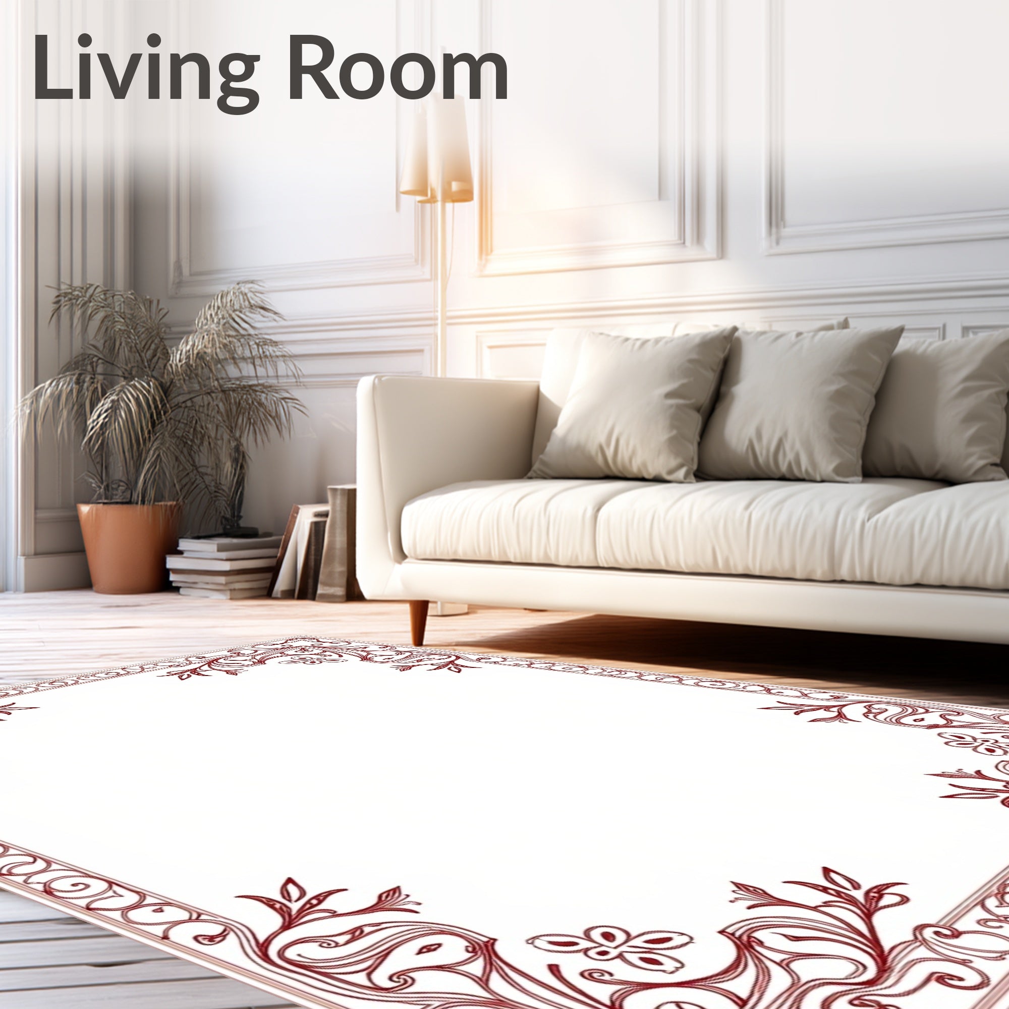 Ornate Red Art Nouveau Floral Border Rug