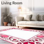Pink Crimson Floral Scroll Heart Rug