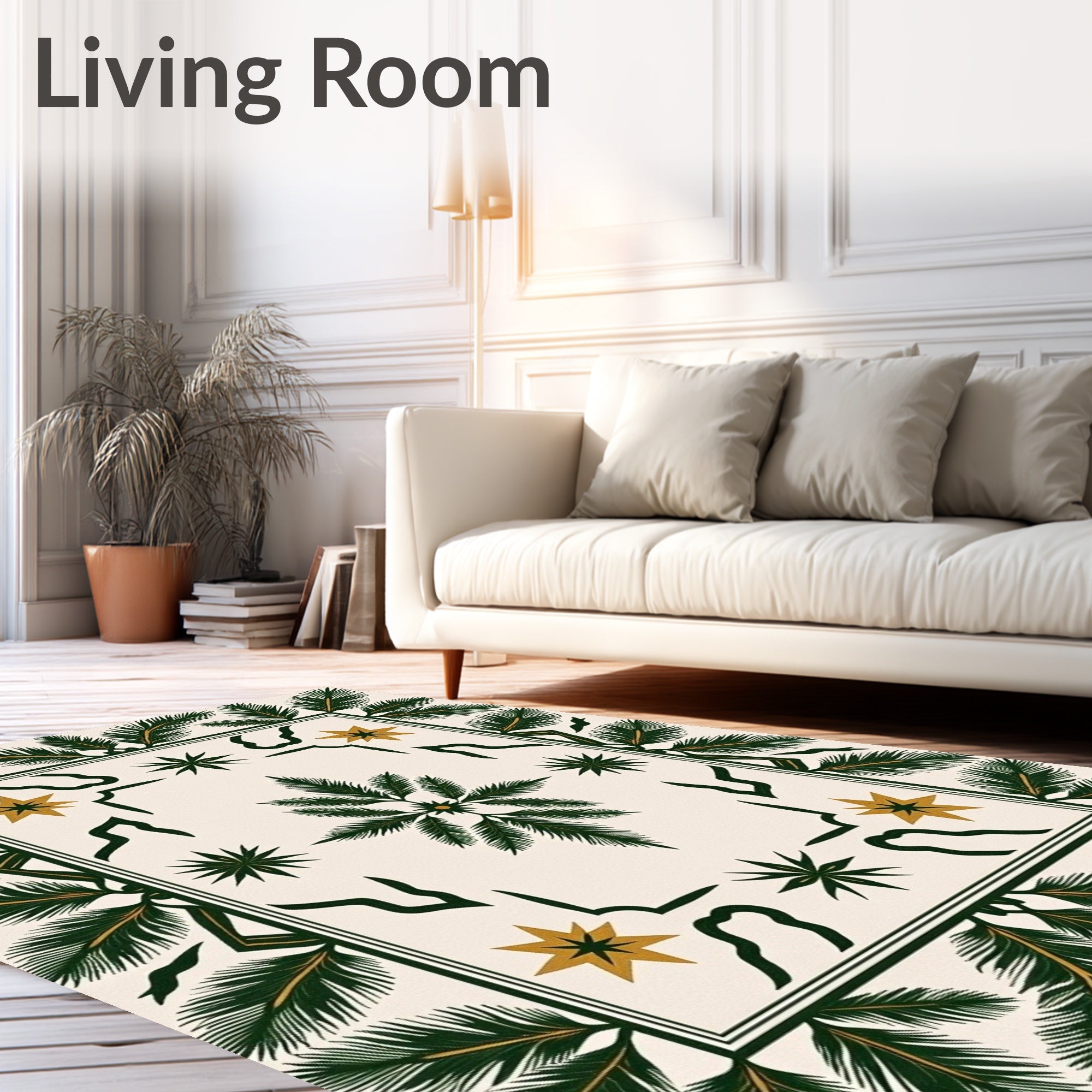 Tropical Green Palm Leaf Star Rug