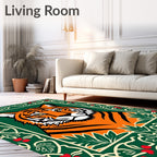 Bold Tiger Portrait With Floral Border Rug