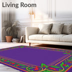 Vibrant Purple Floral Bird Border Rug