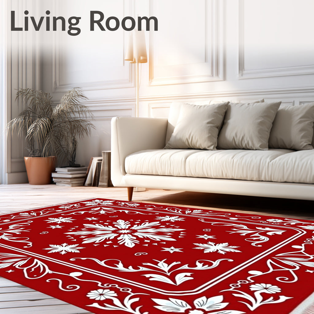 Crimson White Floral Medallion Mandala Rug