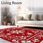 Crimson White Floral Medallion Mandala Rug