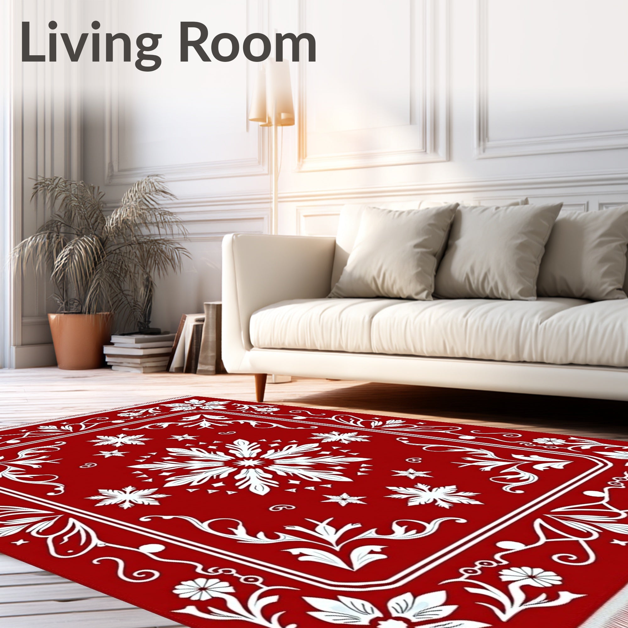 Crimson White Floral Medallion Mandala Rug