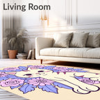 Cute Cream Cat Lavender Floral Garland Rug