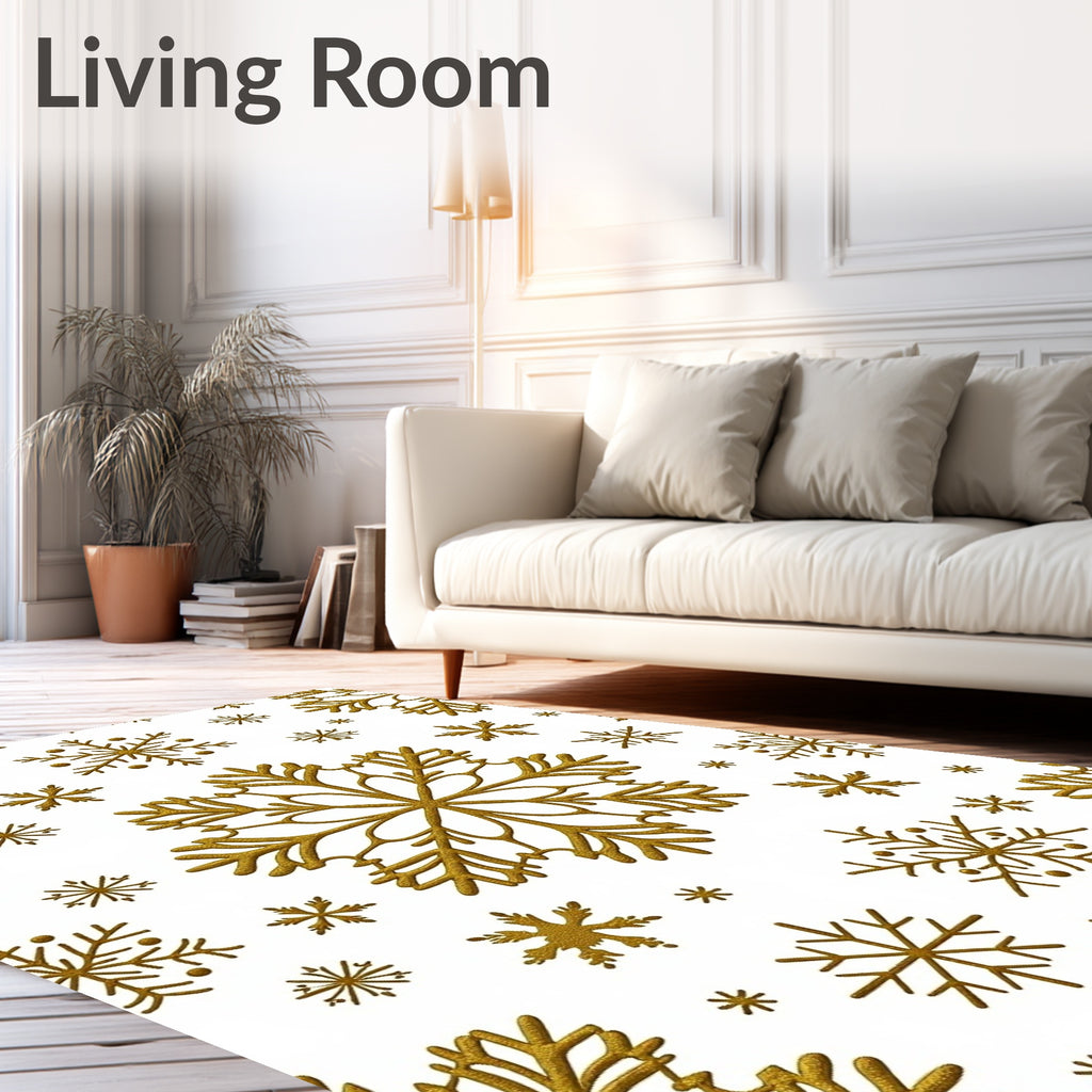 Golden Snowflake Scatter Holiday Decor Rug