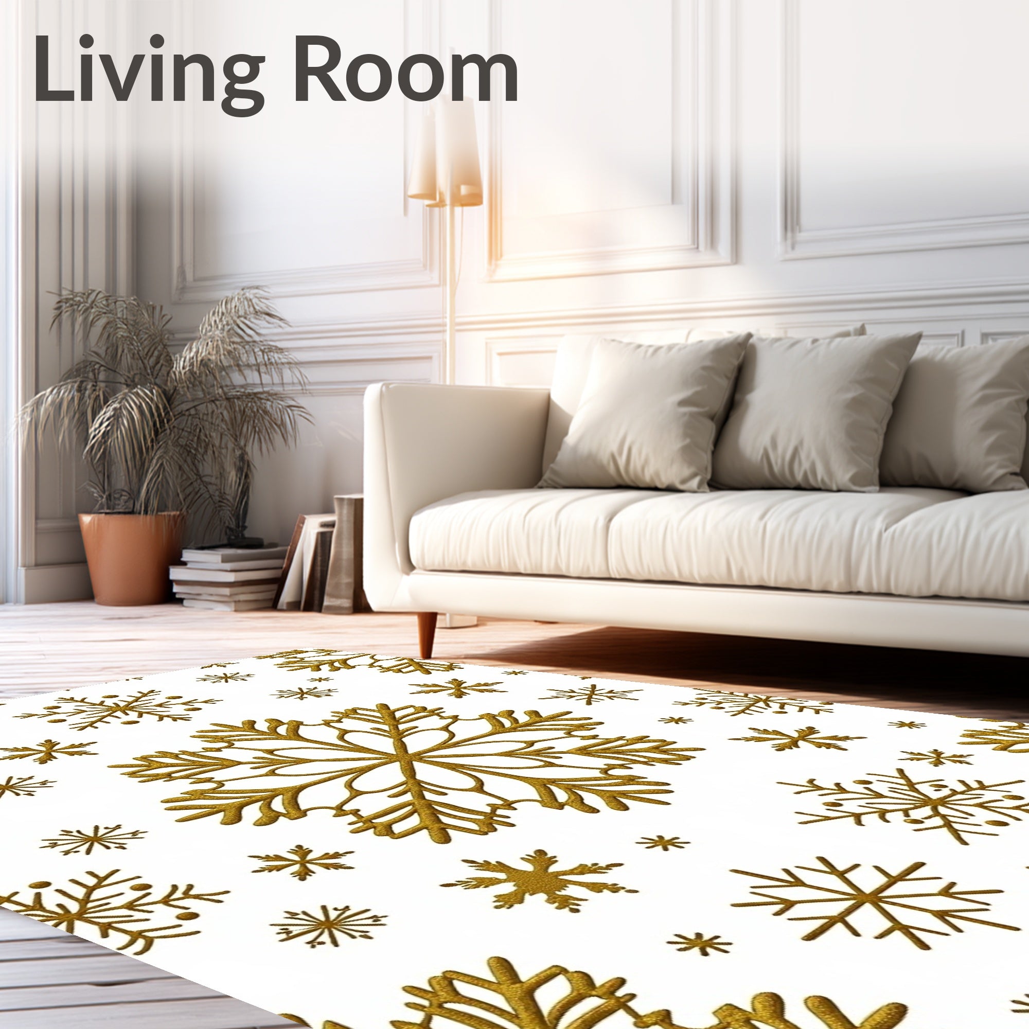 Golden Snowflake Scatter Holiday Decor Rug
