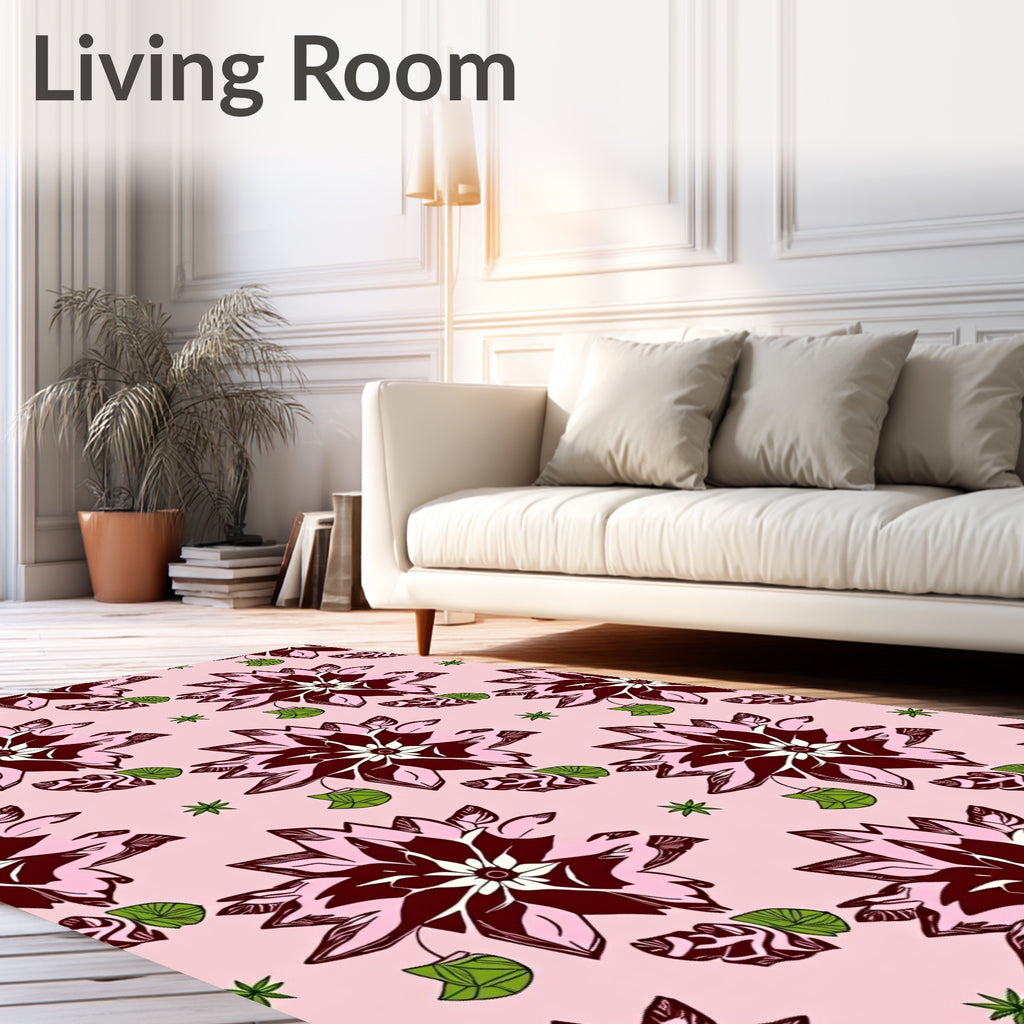 Rose Pink Floral Medallion Leaf Rug