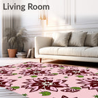 Rose Pink Floral Medallion Leaf Rug
