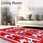 Festive White Horses Pink Mane Red Stripes Rug