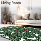 White Deer Green Snowflake Festive Border Rug