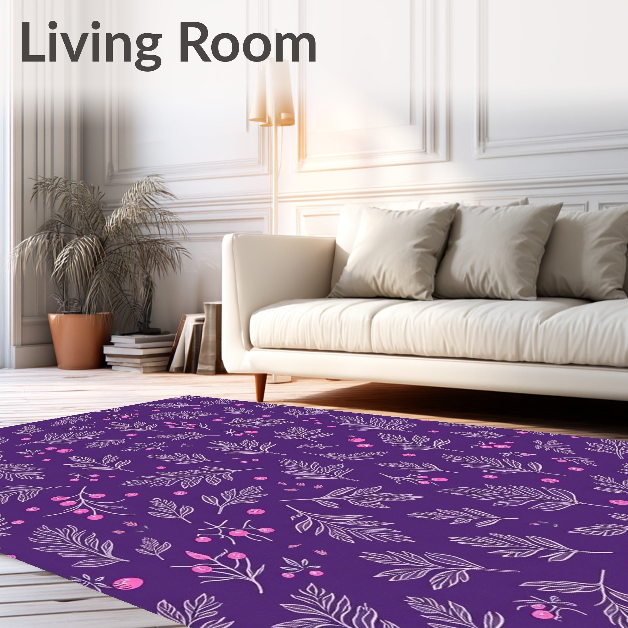 Vibrant Purple Floral Berry Sprigs Rug