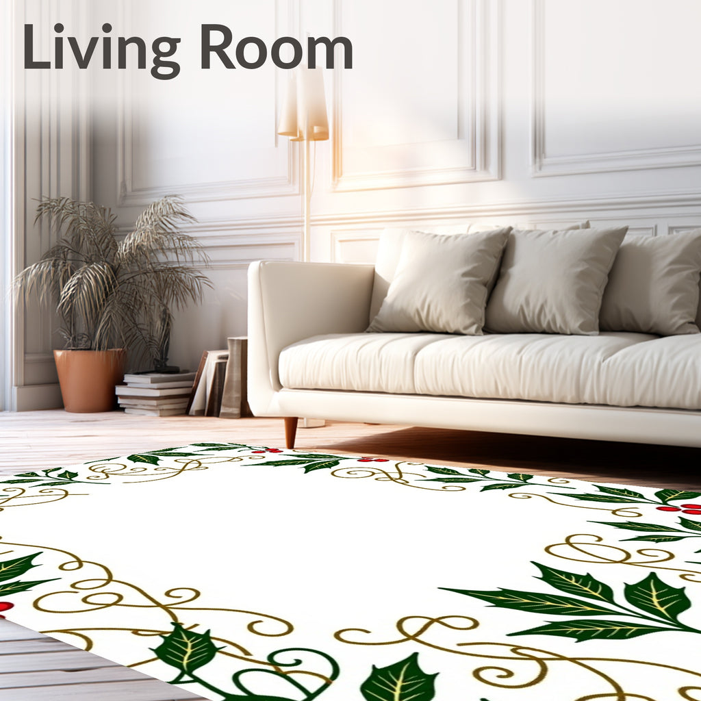 Elegant Holly Berry Scroll Border Rug