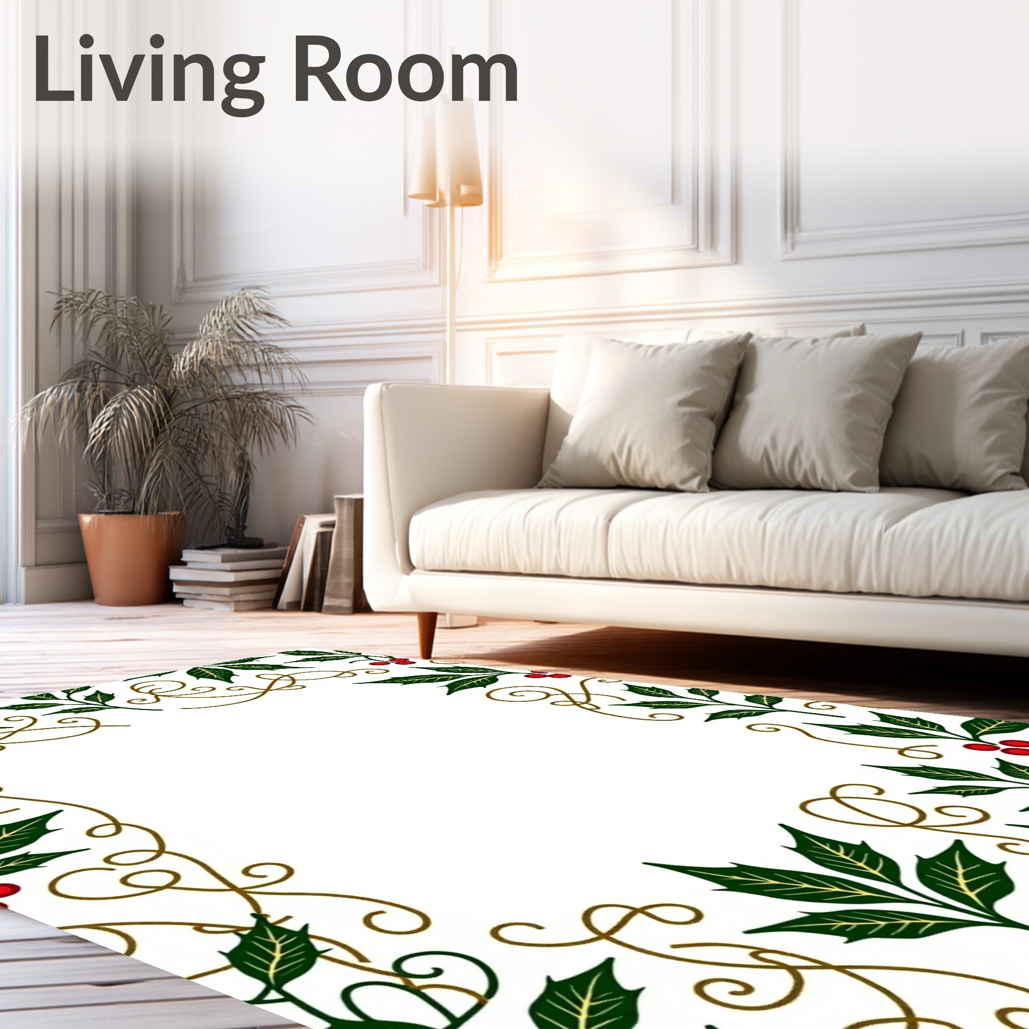 Elegant Holly Berry Scroll Border Rug