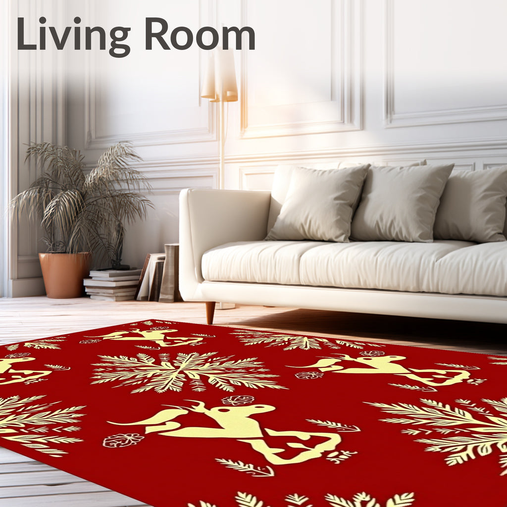 Golden Deer Floral Repeat Red Rug