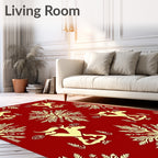 Golden Deer Floral Repeat Red Rug