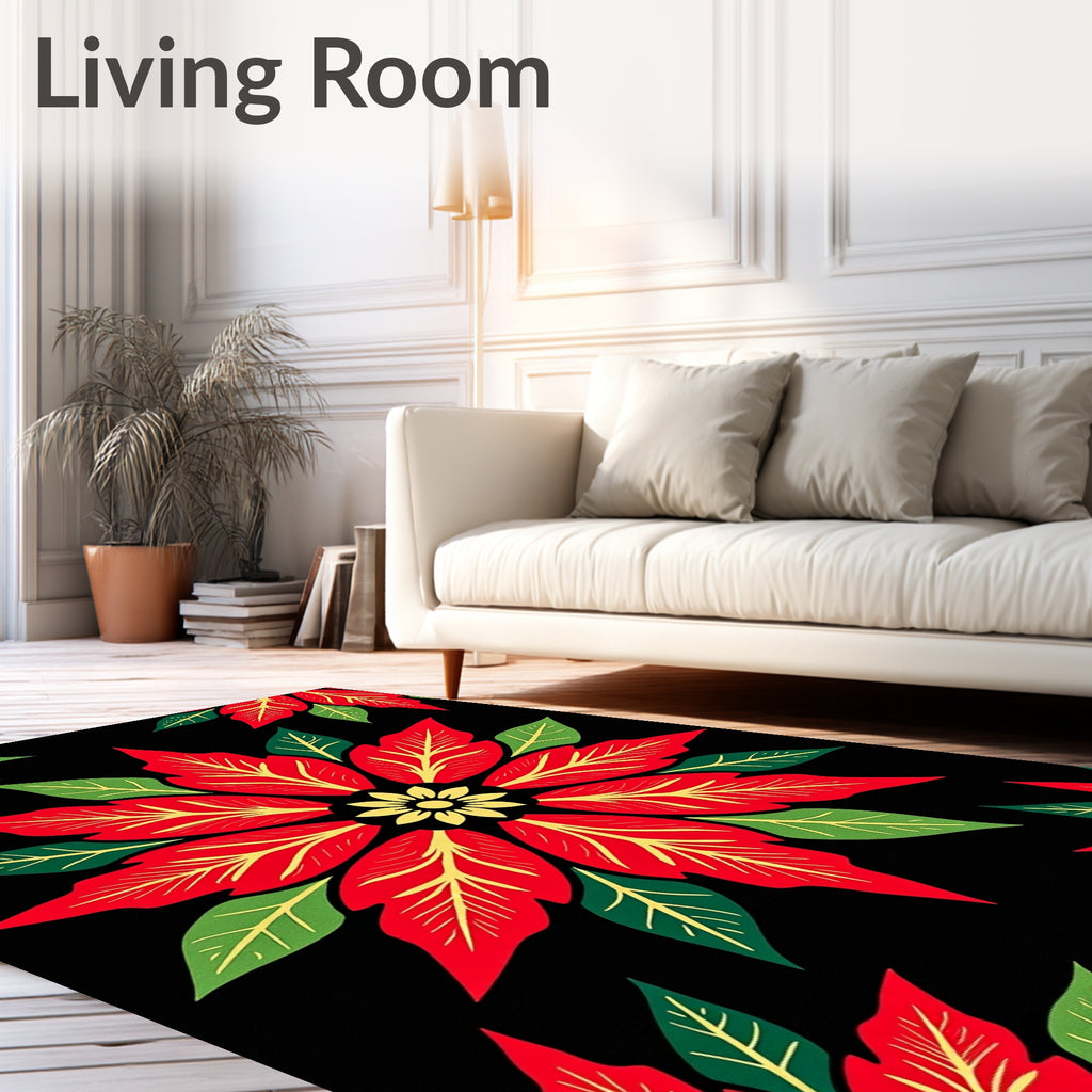 Bold Red Poinsettia Floral Symmetry Rug
