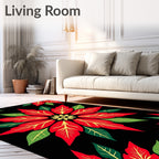 Bold Red Poinsettia Floral Symmetry Rug