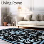 Black White Blue Symmetric Snowflakes Rug