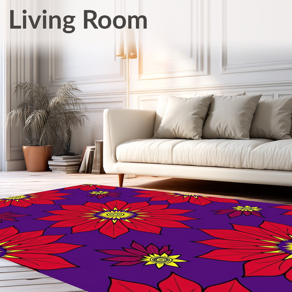 Vibrant Red Yellow Floral Collage Rug