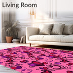 Hearts and Curls Pink Repeating Pattern Rug