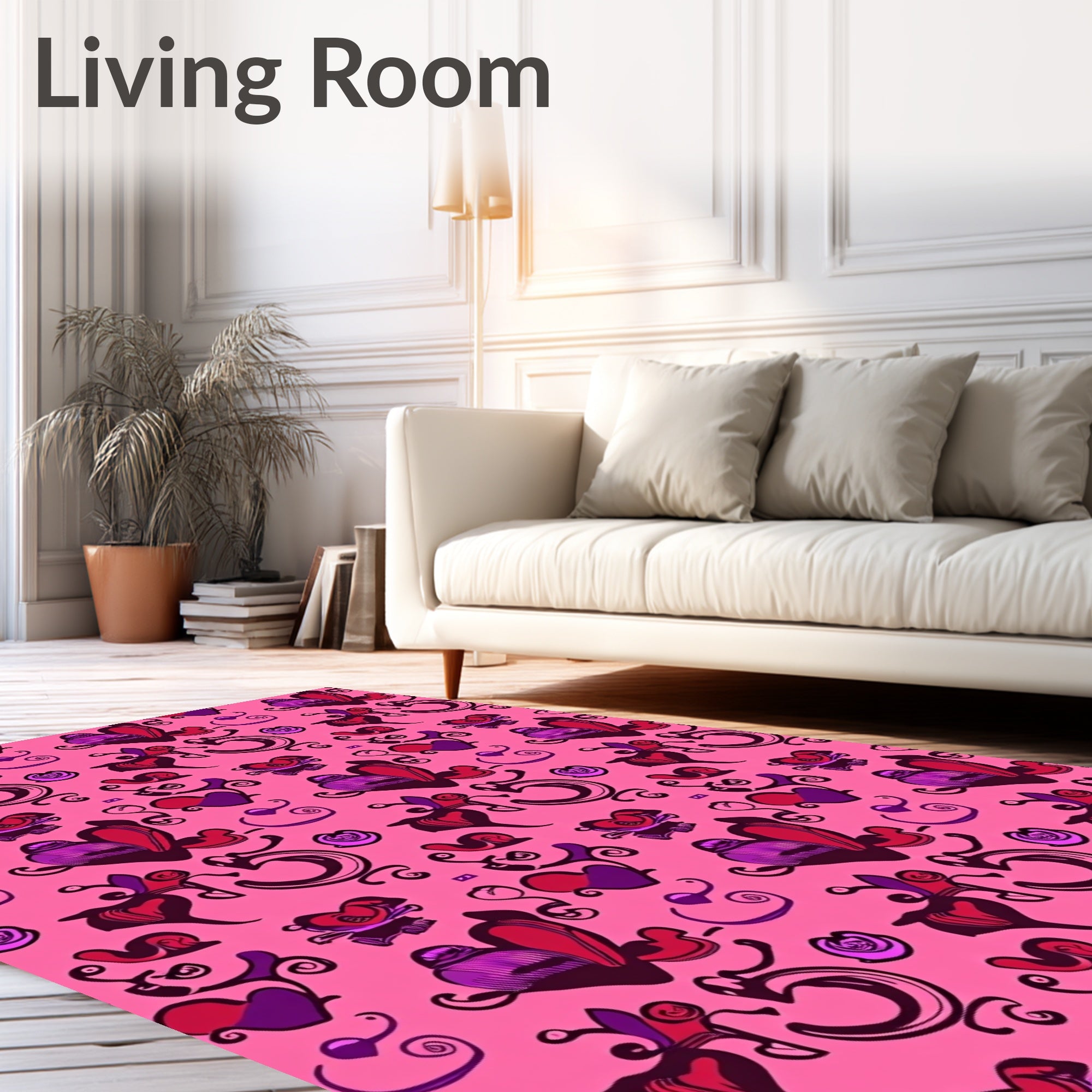 Hearts and Curls Pink Repeating Pattern Rug