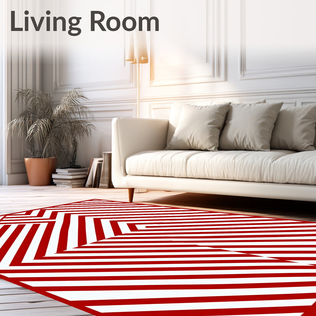 Red White Angular Stripe Abstraction Rug