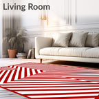 Red White Angular Stripe Abstraction Rug