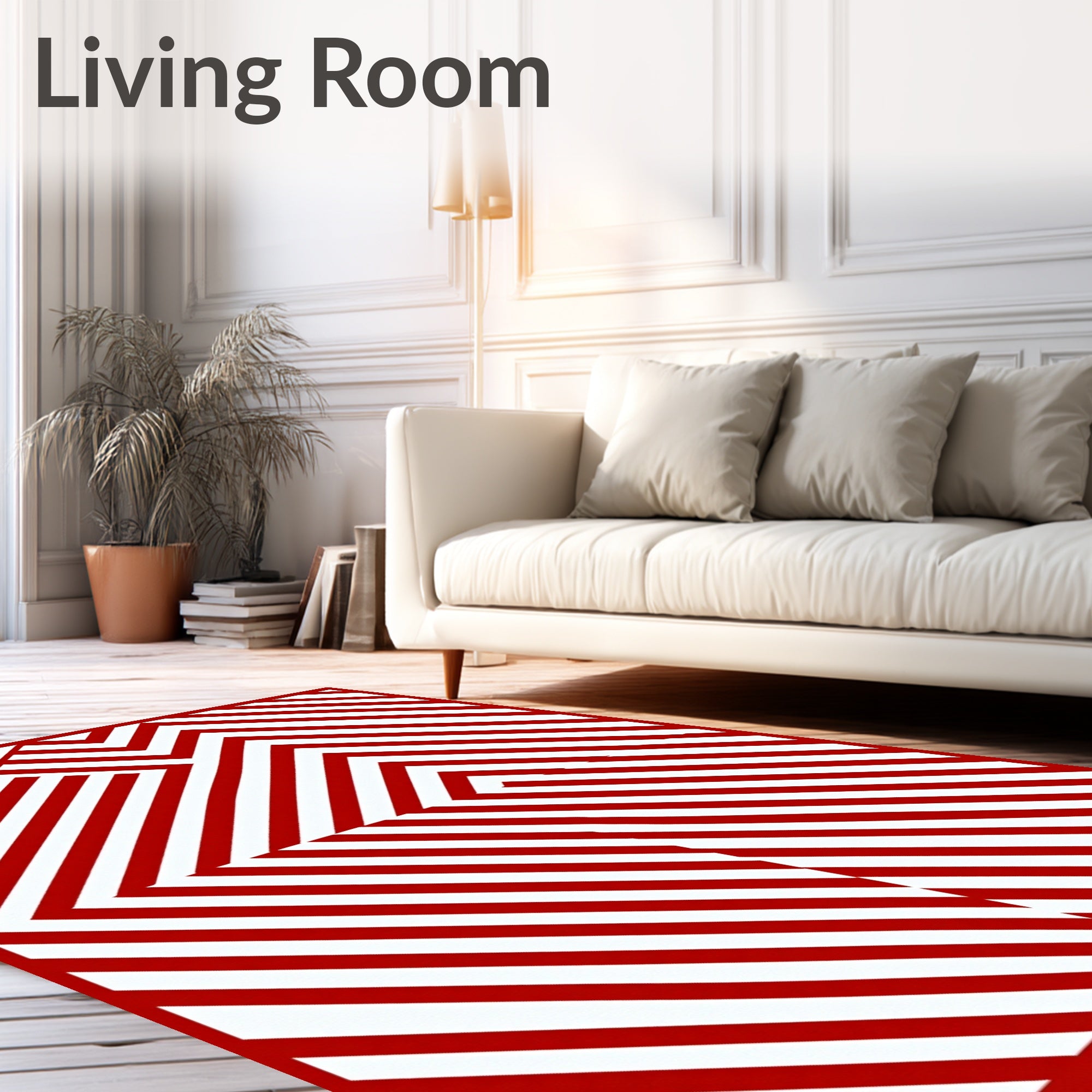Red White Angular Stripe Abstraction Rug