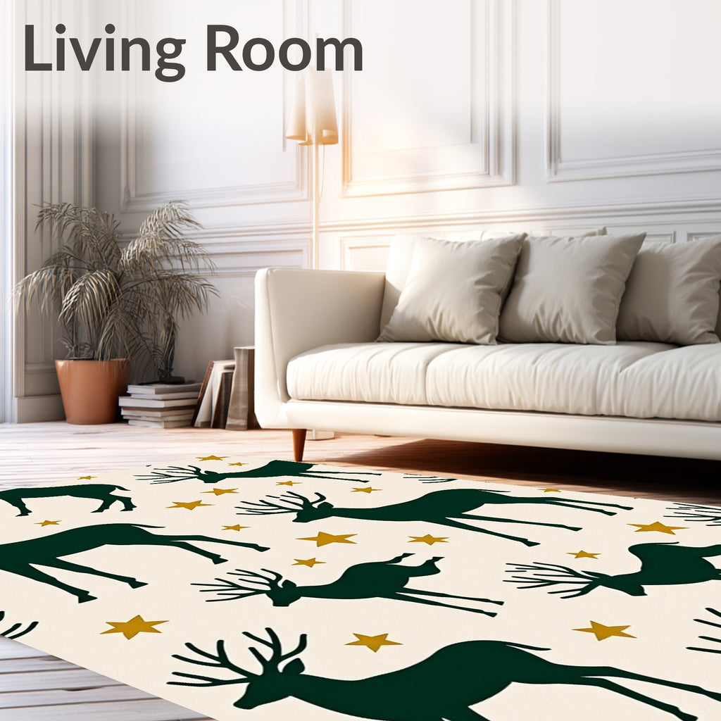 Deep Green Deer With Golden Stars Rug
