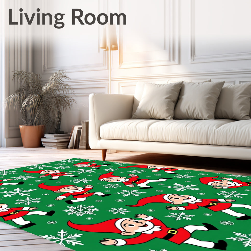 Green Festive Gnomes Snowflakes Rug