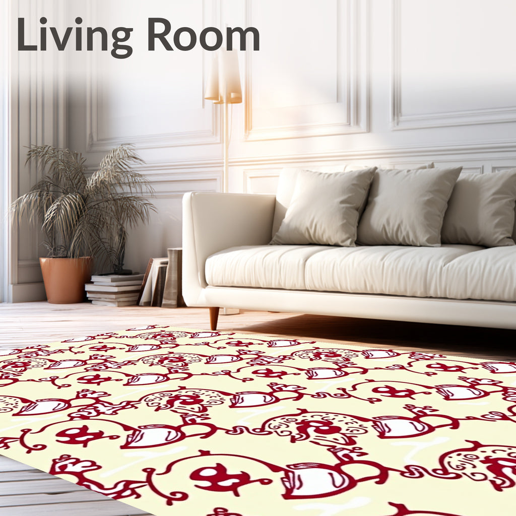 Crimson Folk Art Floral Border Rug