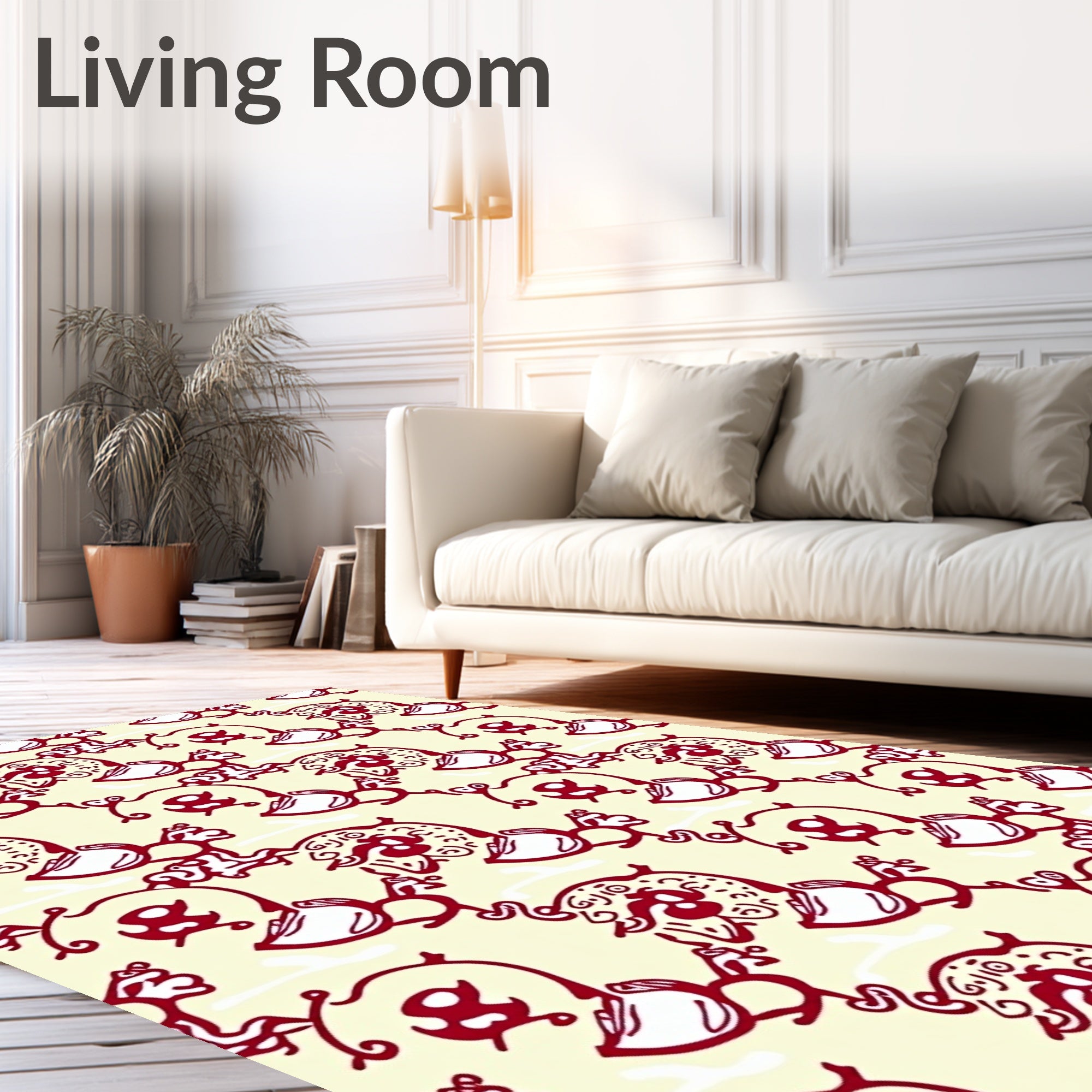 Crimson Folk Art Floral Border Rug