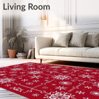Classic White Snowflake Red Garland Rug
