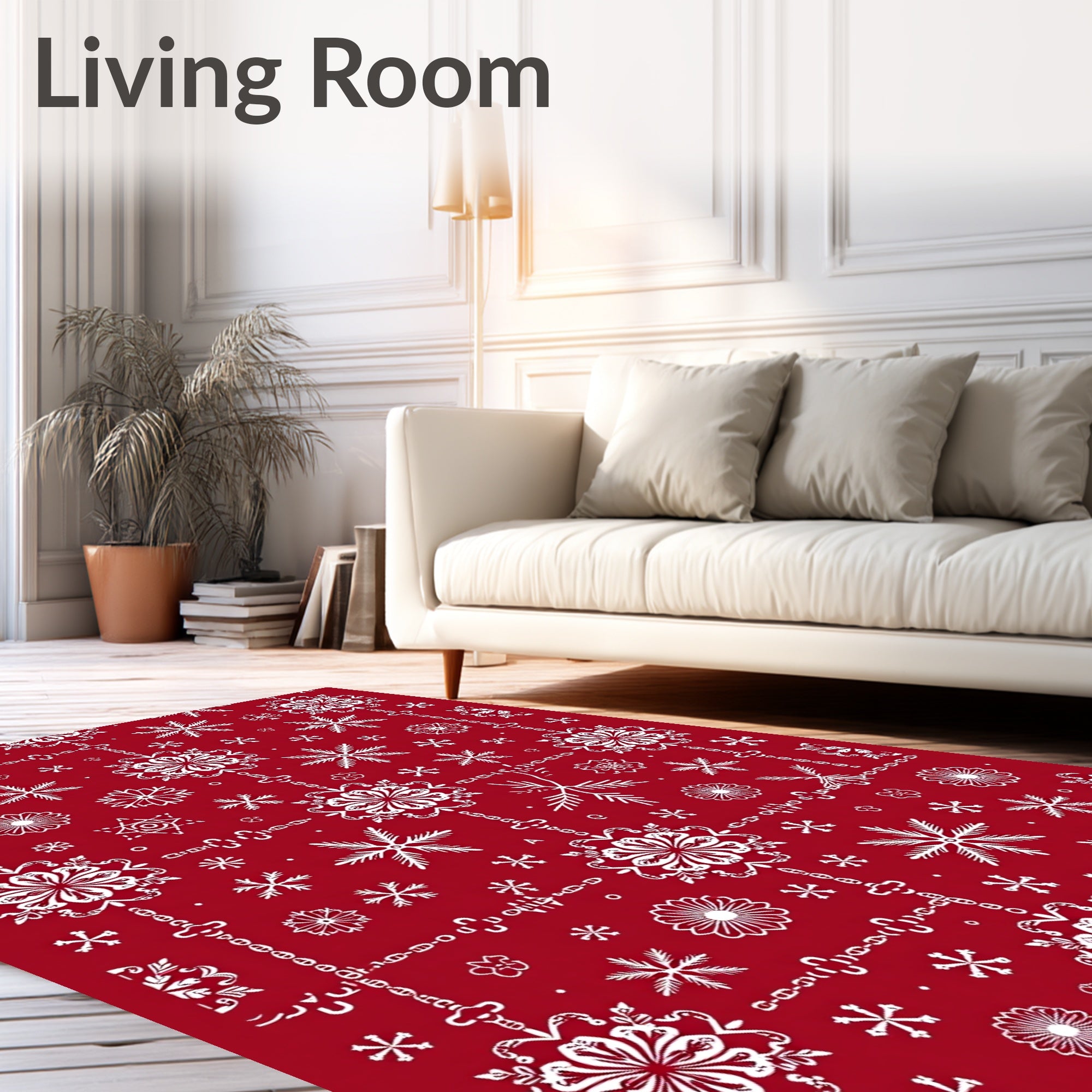 Classic White Snowflake Red Garland Rug