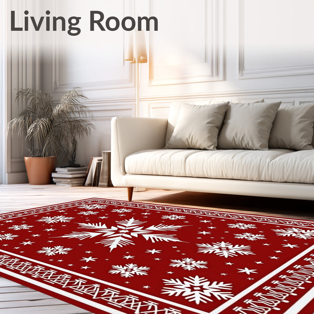 Winter Red Snowflake Medallion Rug