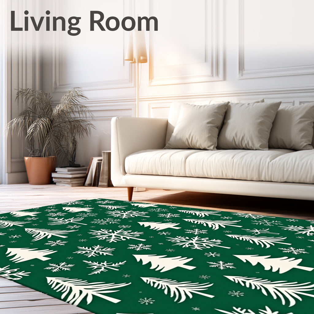 Winter Forest Snowflakes Trees Rug
