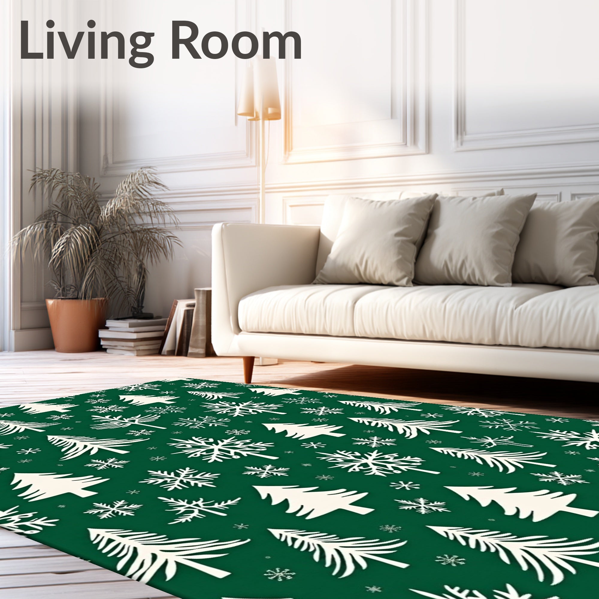 Winter Forest Snowflakes Trees Rug