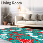 Whimsical Red Cardinal Snowman Trees Rug
