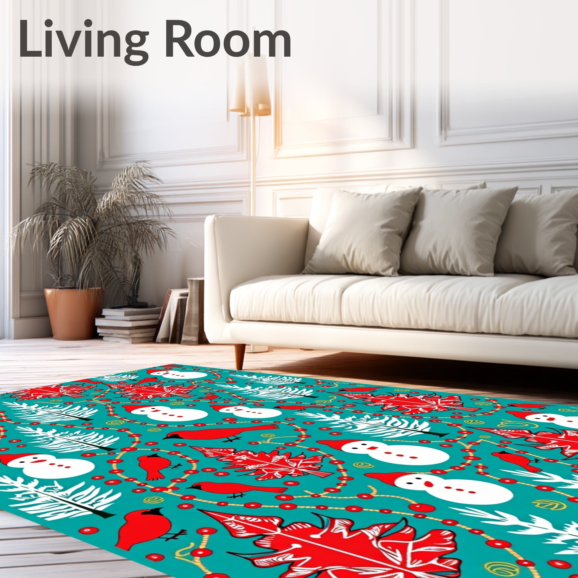Whimsical Red Cardinal Snowman Trees Rug