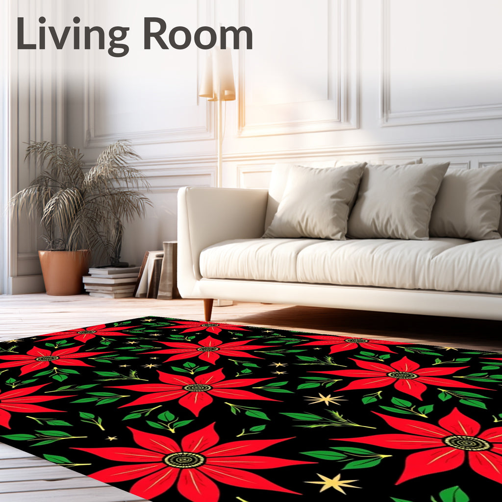 Red Poinsettia Black Star Garden Rug
