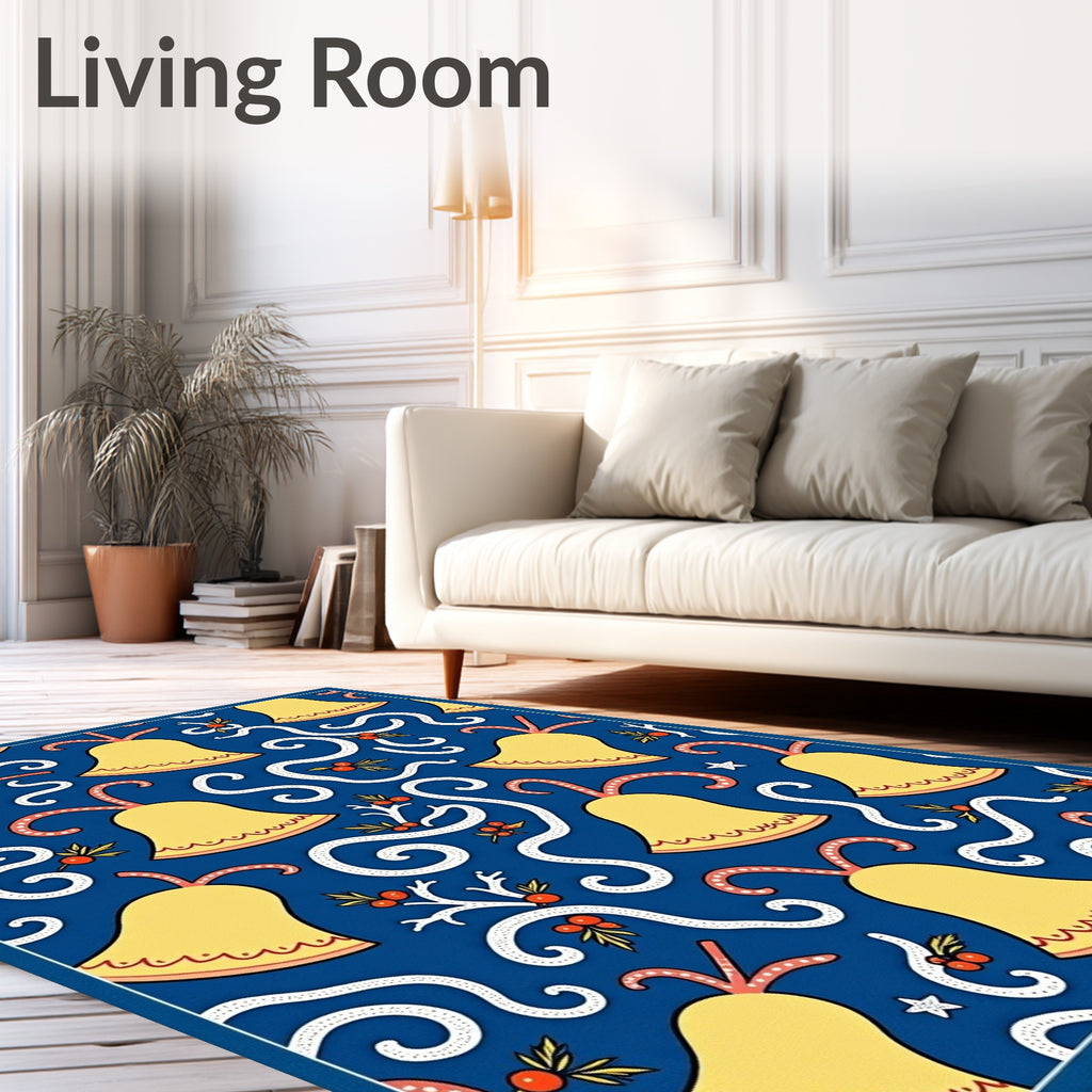 Golden Bells With Red Berries Whimsical Design Rug
