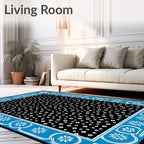 Blue White Floral Border Dots Rug