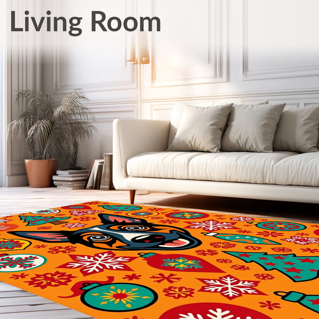 Retro Dog Christmas Ornament Trees Rug